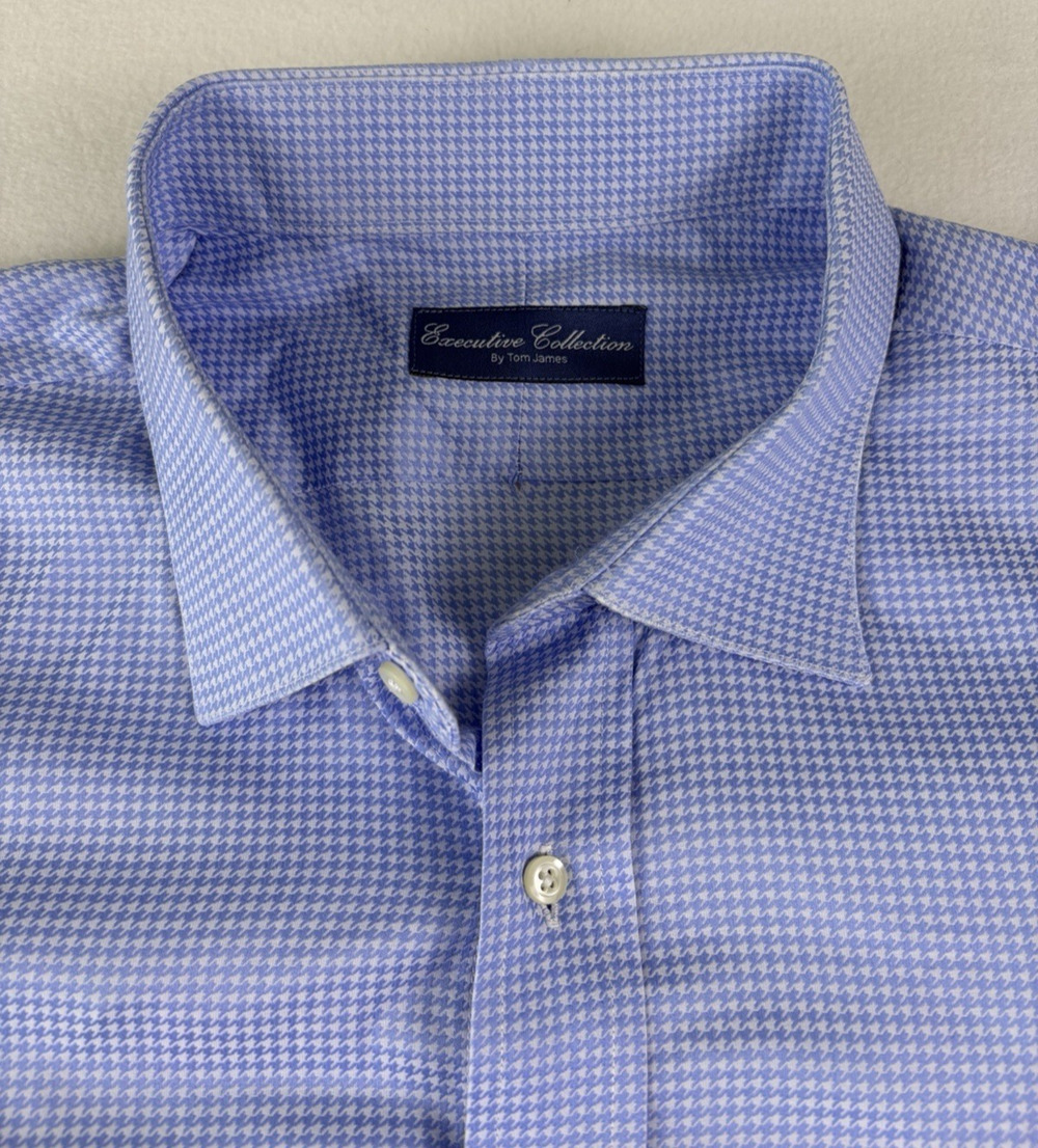 Tom James Executive Shirt Mens 62 Chest - 30 Length Light Blue Mini Houndstooth